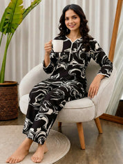 Abstract Print Rayon Black Co-Ord Set