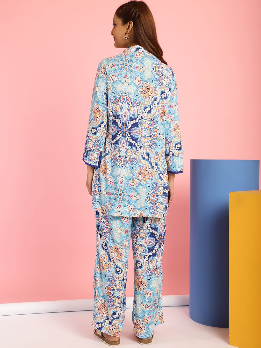 Floral Print Rayon Blue Co-Ord Set