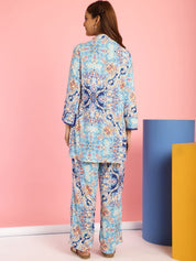 Floral Print Rayon Blue Co-Ord Set