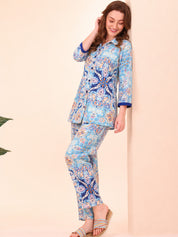 Floral Print Rayon Blue Co-Ord Set