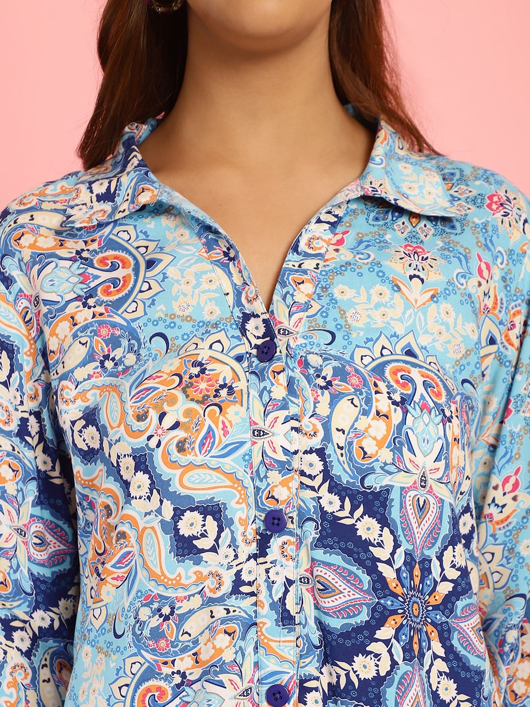 Floral Print Rayon Blue Co-Ord Set
