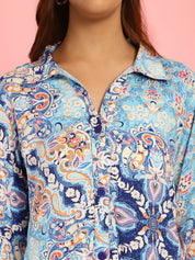 Floral Print Rayon Blue Co-Ord Set
