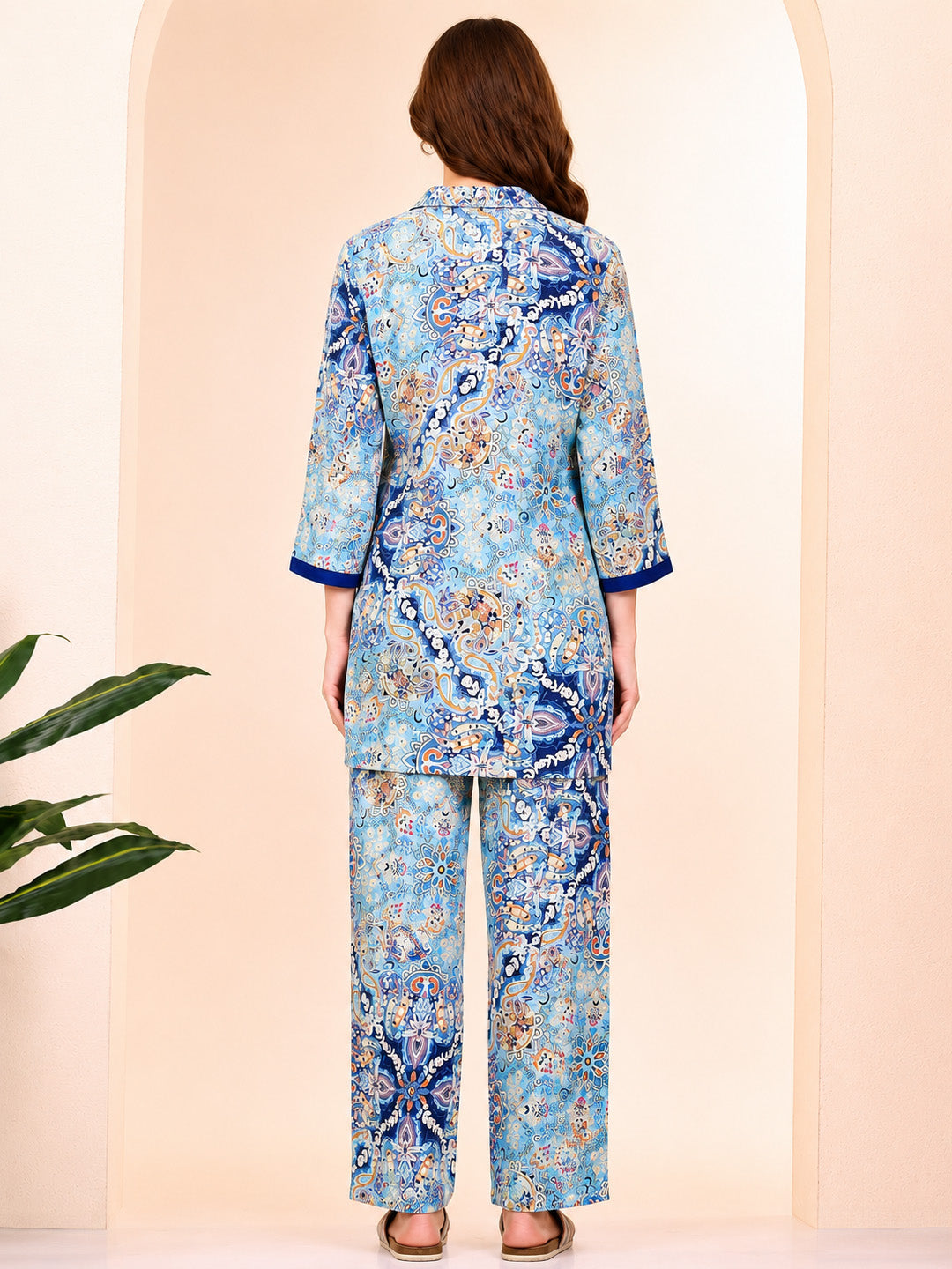 Floral Print Rayon Blue Co-Ord Set