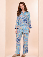 Floral Print Rayon Blue Co-Ord Set
