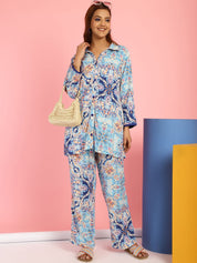 Floral Print Rayon Blue Co-Ord Set