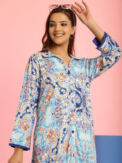 Floral Print Rayon Blue Co-Ord Set