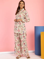 Floral Print Rayon Peach Co-Ord Set