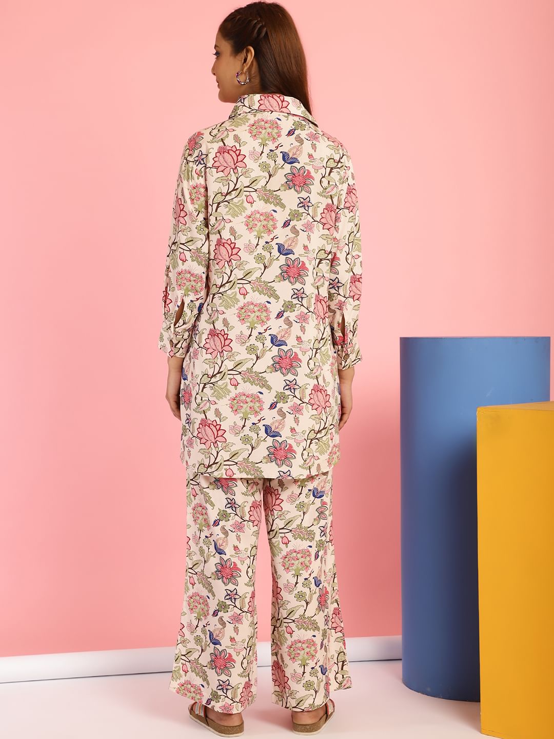 Floral Print Rayon Peach Co-Ord Set