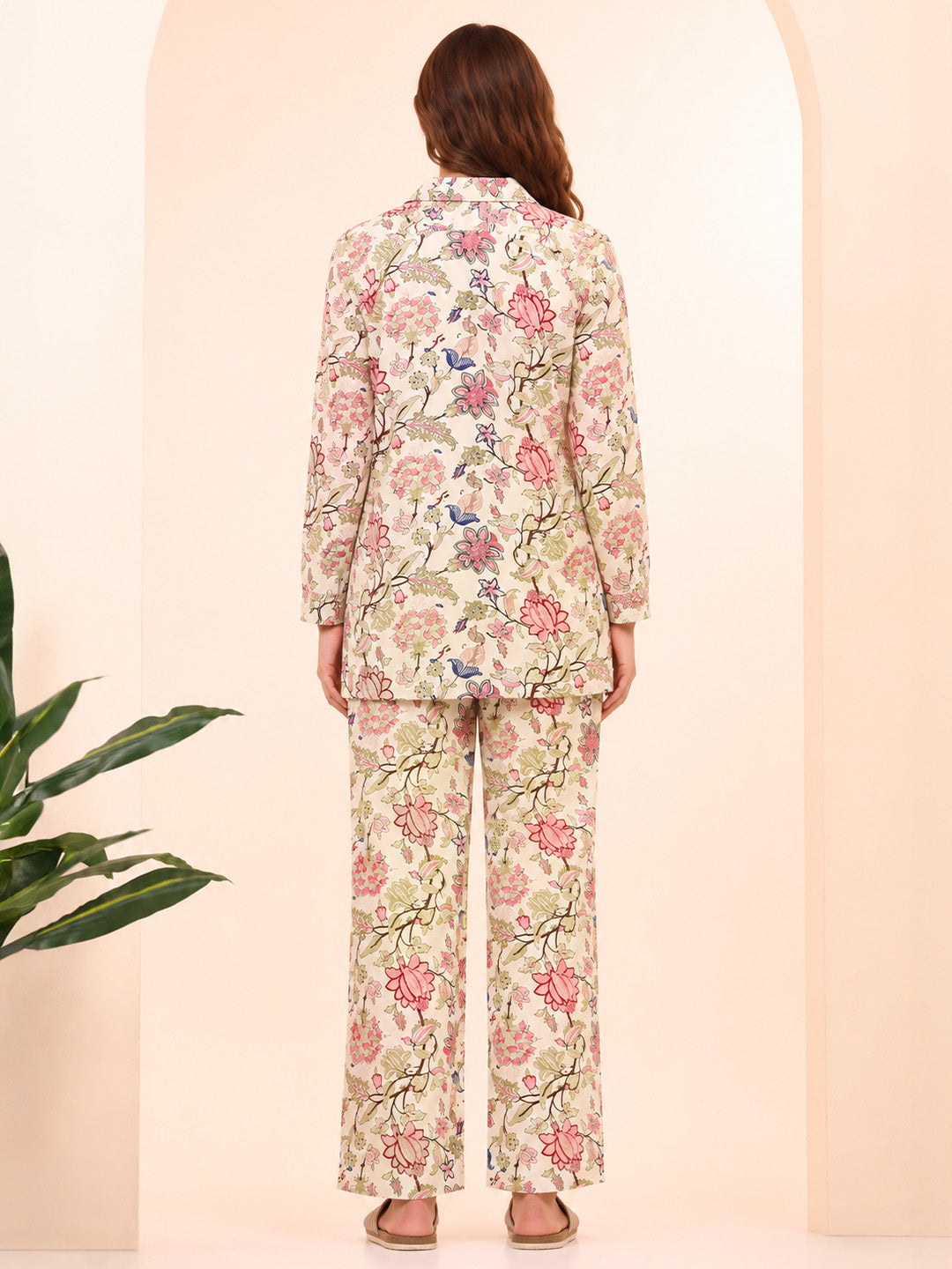 Floral Print Rayon Peach Co-Ord Set