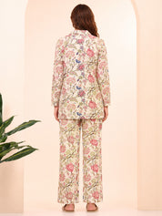 Floral Print Rayon Peach Co-Ord Set