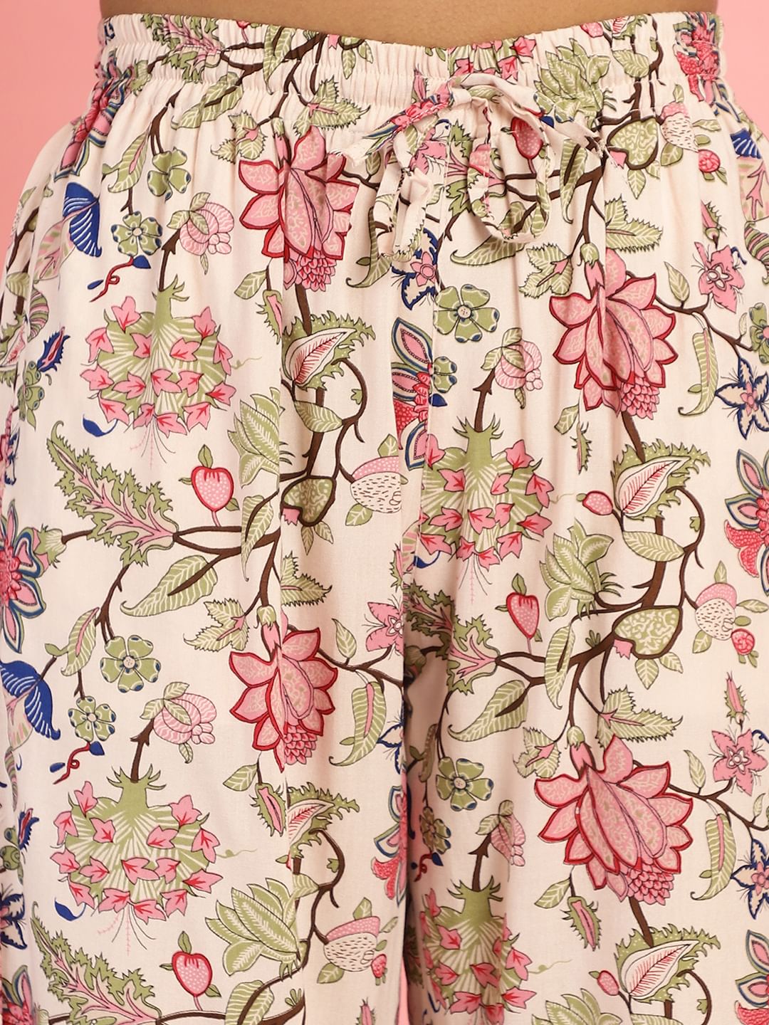 Floral Print Rayon Peach Co-Ord Set