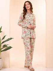 Floral Print Rayon Peach Co-Ord Set