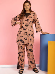 Floral Print Rayon Brown Co-Ord Set