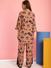 Floral Print Rayon Brown Co-Ord Set