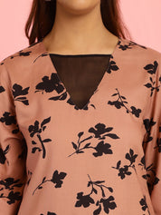 Floral Print Rayon Brown Co-Ord Set