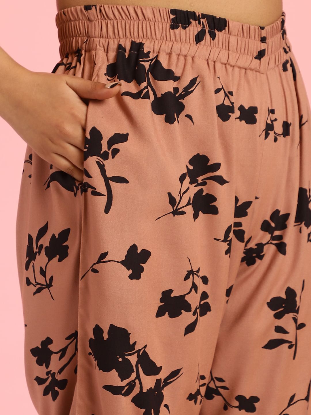 Floral Print Rayon Brown Co-Ord Set