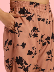 Floral Print Rayon Brown Co-Ord Set
