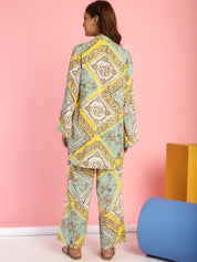 Geometric Print Rayon Yellow Night Suit