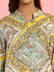 Geometric Print Rayon Yellow Night Suit