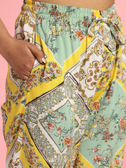 Geometric Print Rayon Yellow Night Suit