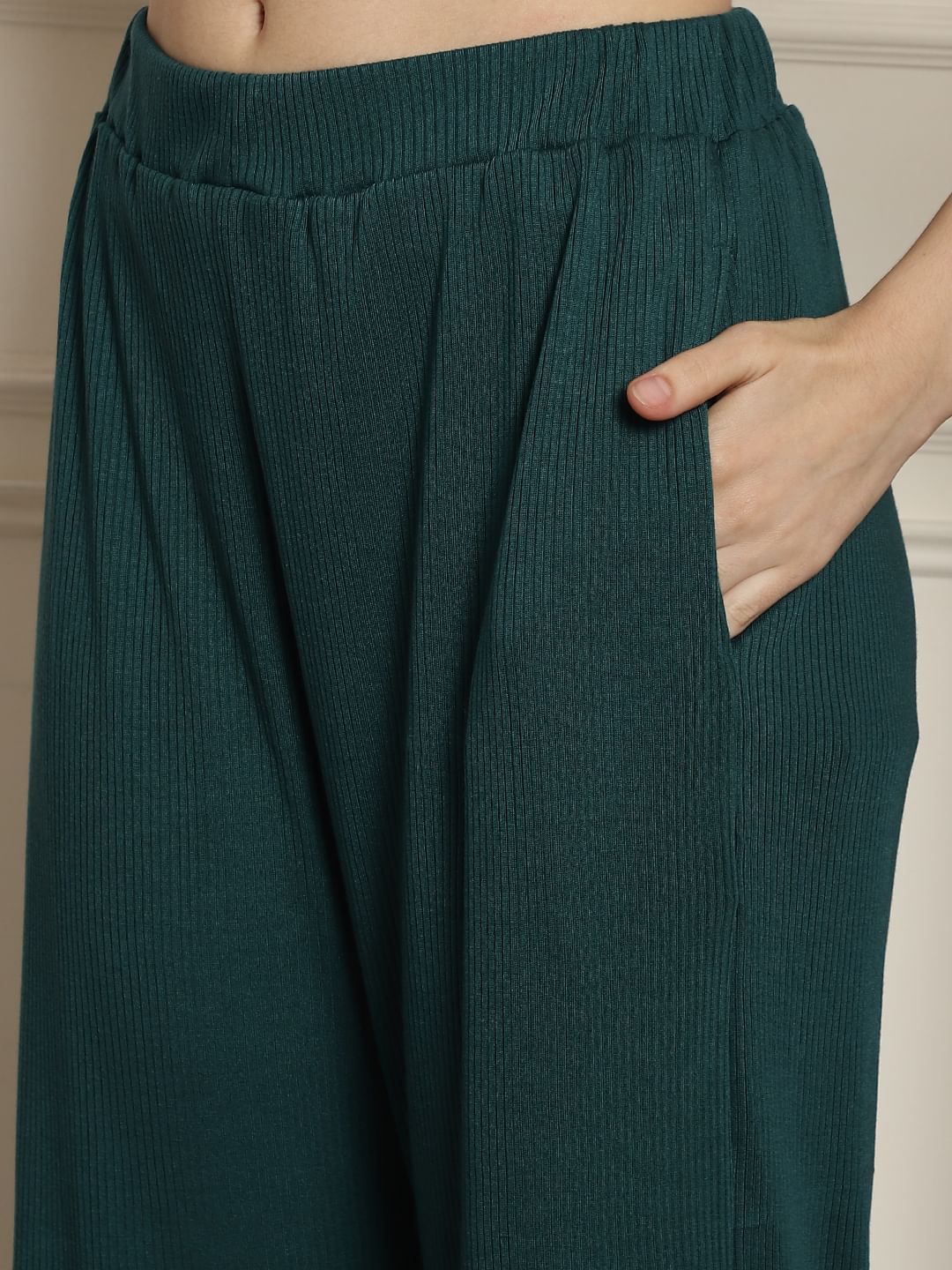 Green Ribbed Night Suit