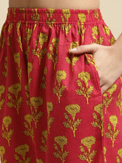 Pink & Yellow Sanganeri Floral Print Night Suit