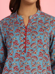 Floral Print Cotton Blue Co-Ord Set