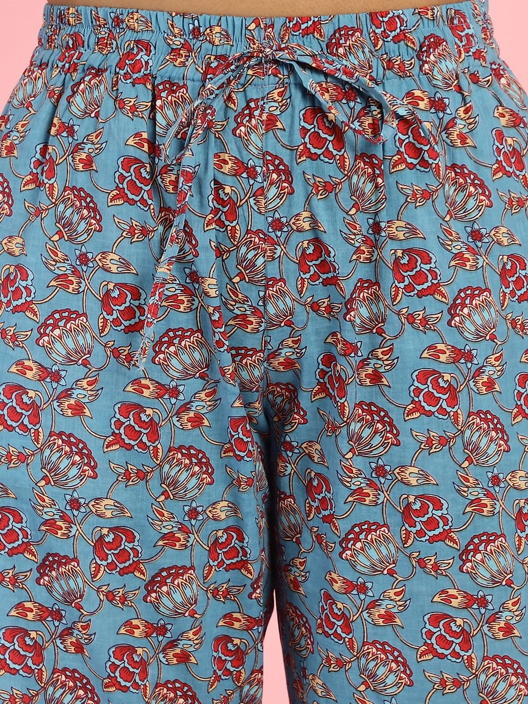 Floral Print Cotton Blue Co-Ord Set