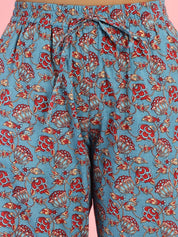 Floral Print Cotton Blue Co-Ord Set