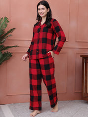 Red Checkered Flannel Night Suit