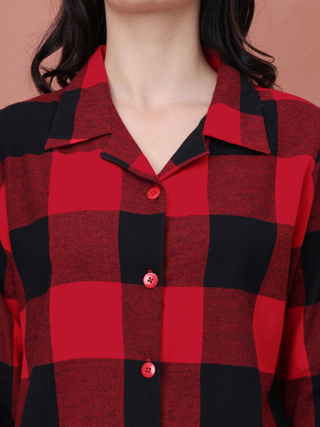 Red Checkered Flannel Night Suit