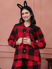 Red Checkered Flannel Night Suit