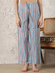 Blue & Red Cotton Maternity Floral Night Suit