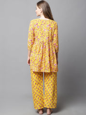 Yellow & Red Cotton Floral Maternity Night Suit