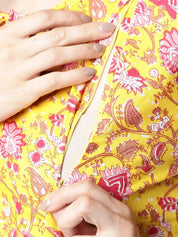 Yellow & Red Cotton Floral Maternity Night Suit
