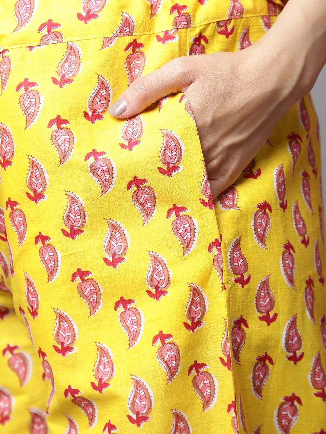 Yellow & Red Cotton Floral Maternity Night Suit