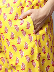 Yellow & Red Cotton Floral Maternity Night Suit