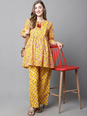 Yellow & Red Cotton Floral Maternity Night Suit