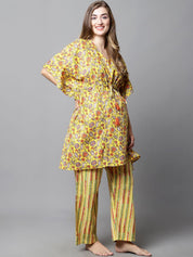 Yellow & Red Cotton Floral Maternity Night Suit
