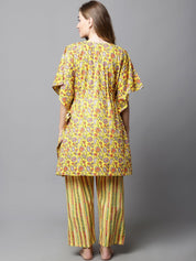 Yellow & Red Cotton Floral Maternity Night Suit