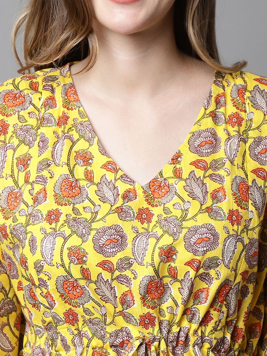 Yellow & Red Cotton Floral Maternity Night Suit