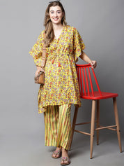 Yellow & Red Cotton Floral Maternity Night Suit