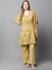 Yellow & Red Cotton Floral Maternity Night Suit