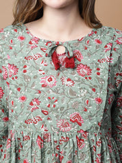 Green & Red Cotton Floral Maternity Night Suit
