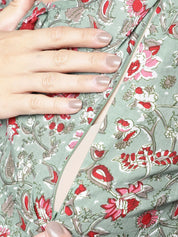 Green & Red Cotton Floral Maternity Night Suit