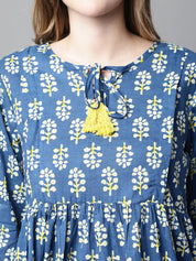 Blue & Yellow Cotton Floral Maternity Night Suit