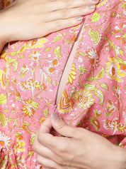 Peach & Yellow Cotton Floral Maternity Night Suit