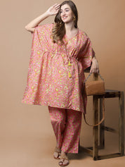 Peach & Yellow Cotton Floral Maternity Night Suit