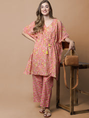 Peach & Yellow Cotton Floral Maternity Night Suit