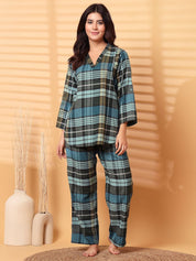 Green Checkered Flannel Maternity Night Suit